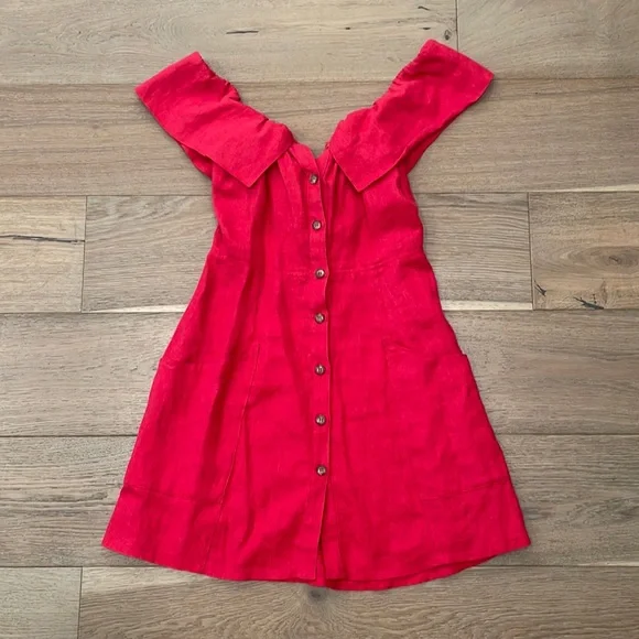 strapless open back dress Reformation Red Aubree Linen Dress UK S main image 0